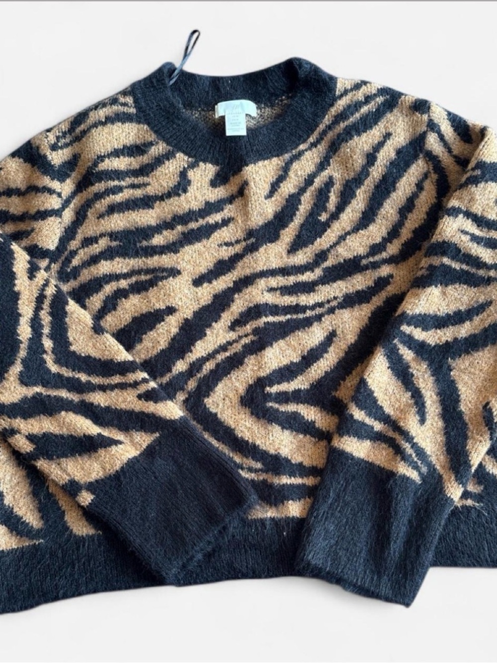 H&M Black and Tan Zebra-Print Crewneck Sweater
